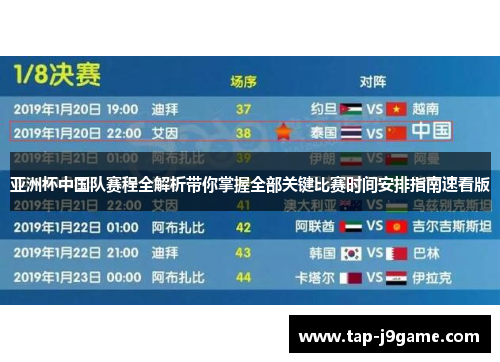 亚洲杯中国队赛程全解析带你掌握全部关键比赛时间安排指南速看版