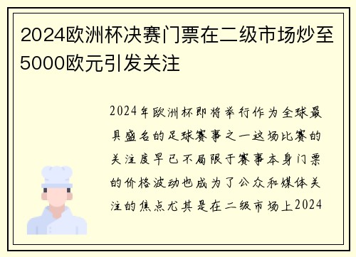2024欧洲杯决赛门票在二级市场炒至5000欧元引发关注 2024欧洲杯决赛门票在二级市场炒至5000欧元引发关注